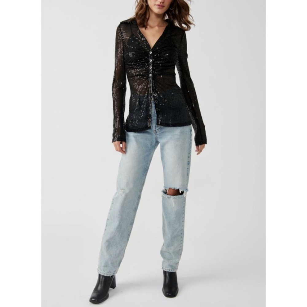✨NWT✨ Free People, Sequin Shirtee, Black/Noir, Size XL - Picture 7 of 13